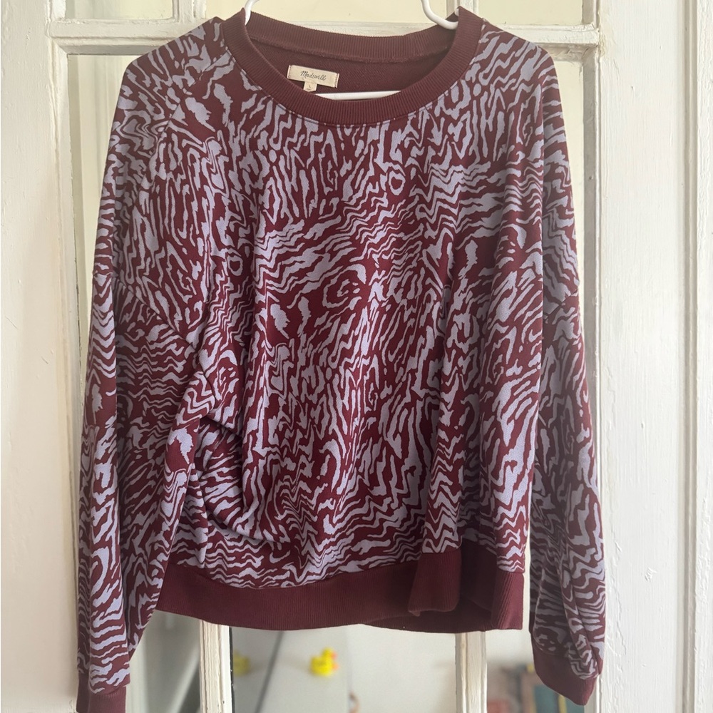 MADEWELL Maroon and Light Gray Abstract Print Crewneck